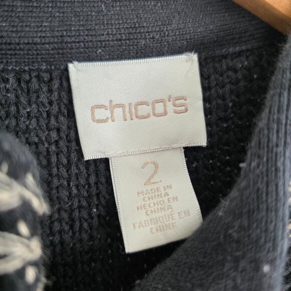 Chico's Black and White Geometric Knit Cardigan Fringe Sweater Jacket - Picture 6 of 12